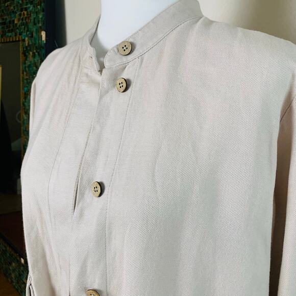 J. Jill Size M Petite Women's Linen Jacket Beige Button Front Lightweight - Picture 4 of 11